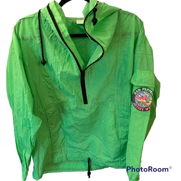 Vintage neon windbreaker Red Pepper Active Wear graphic popover style - Picture 1 of 9